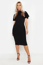 Boohoo Plus High Neck Frill Sleeve Midi Dress