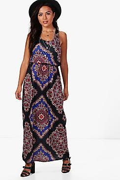 Boohoo Petite Melissa Paisley Print Twist Back Maxi Dress