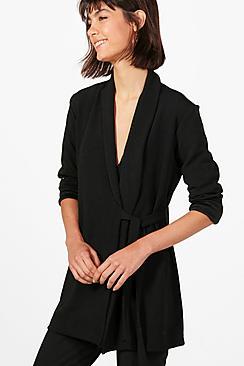Boohoo Sofia Collarless Tie Side Belted Jacket