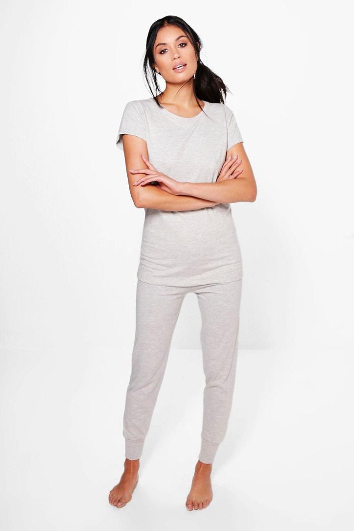 Boohoo Alice Tee And Jogger Basic Lounge Set Grey