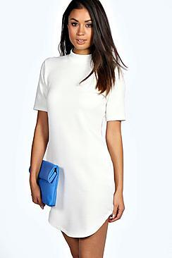 Boohoo Kareena Ribbed Curved Hem Bodycon Dress