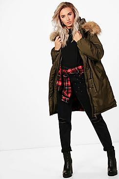 Boohoo Jenny Boutique Parka With Faux Fur Trim