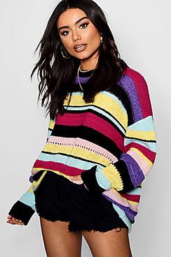 Boohoo Soft Knit Rainbow Stripe Jumper