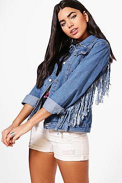 Boohoo Oversize Tassel Back Denim Jacket
