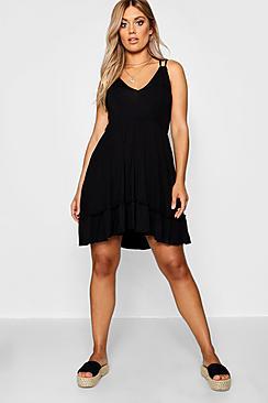 Boohoo Plus Donna Plunge Ruffle Smock Dress
