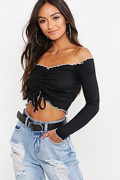 Boohoo Petite Contrast Binding Rib Ruched Top