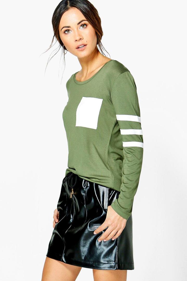 Boohoo Bella Baseball Longline T-shirt Khaki