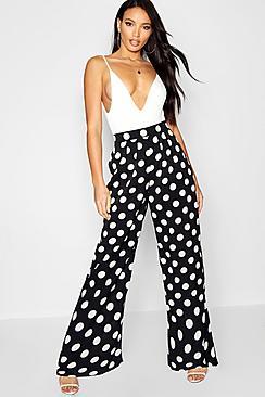 Boohoo Polka Dot Woven Wide Leg Trouser
