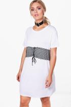 Boohoo Plus Chrissie Net Corset Detail T-shirt Dress White