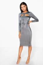Boohoo Harly Tie With Cut Out Bodycon Midi Dress Grey