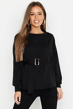 Boohoo Petite Belted Sweat Top