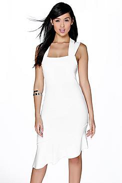 Boohoo Hayley Strappy Peplum Hem Midi Dress
