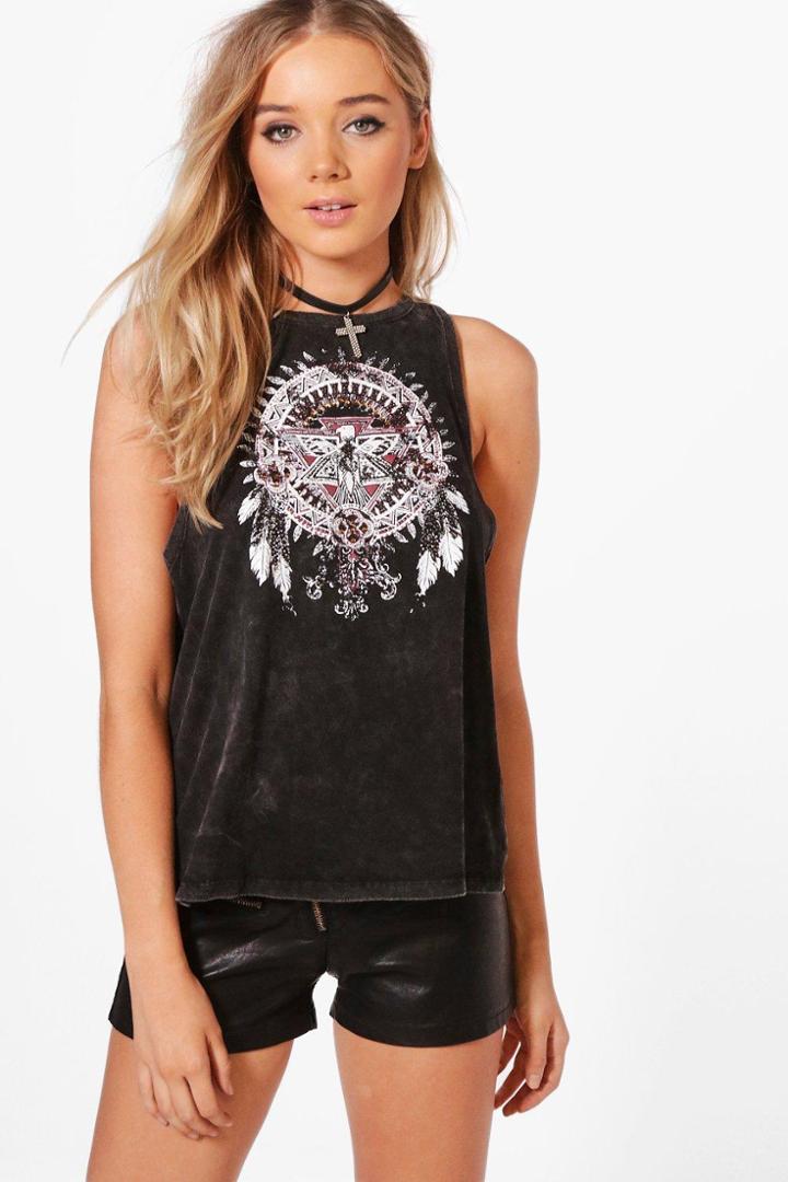 Boohoo Eliza Eagle Embellished Tank Top Black