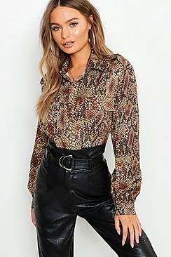 Boohoo Snake Print Utility Pocket Shirt