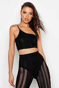 Boohoo Tall Fishnet One Shoulder Crop