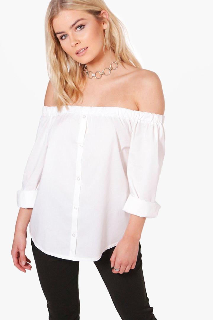 Boohoo Natalia Off The Shoulder Shirt White