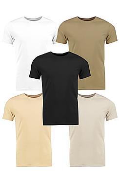 Boohoo 5 Pack Crew Neck T Shirts In Muscle Fit