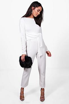 Boohoo Petite Robin Tie Waist Jumpsuit