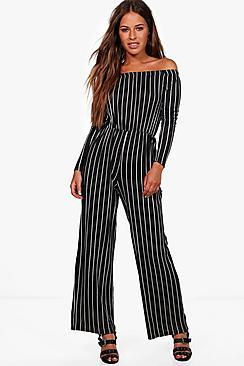 Boohoo Petite Connie Stripe Wide Leg Jumpsuit