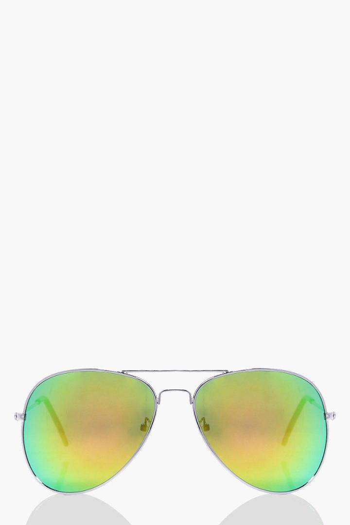 Boohoo Isla Revo Lense Aviator Sunglasses Silver