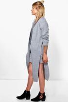 Boohoo Ellie Side Split Midi Fisherman Cardigan Silver