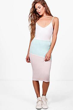 Boohoo Daisy Colour Block Midi Dress