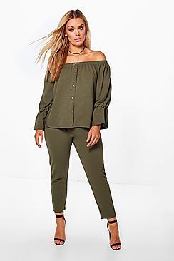 Boohoo Plus Amy Off The Shoulder Top + Trouser Co-ord