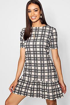 Boohoo Drop Hem Tonal Check Shift Dress