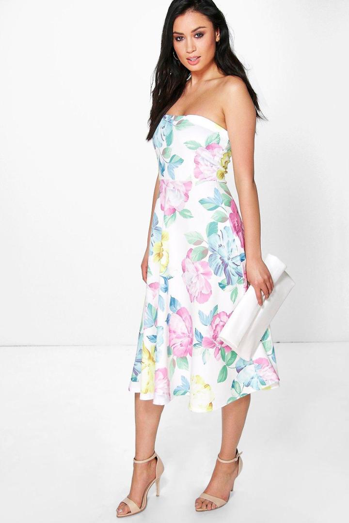Boohoo Erika Floral Bandeau Midi Skater Dress Multi