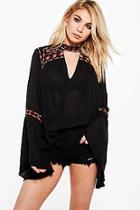 Boohoo Isobel Boutique Embroidered Choker Neck Top