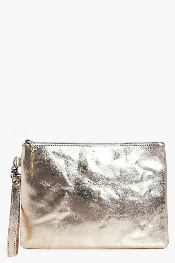 Boohoo Ella Boutique Distressed Leather Clutch Gold