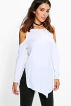 Boohoo Bonnie Long Sleeve Cold Shoulder Top White