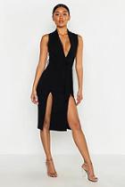 Boohoo Crepe Button Detail Split Front Midi Dress
