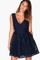 Boohoo Aiyla Embroided Organza Skater Dress Navy