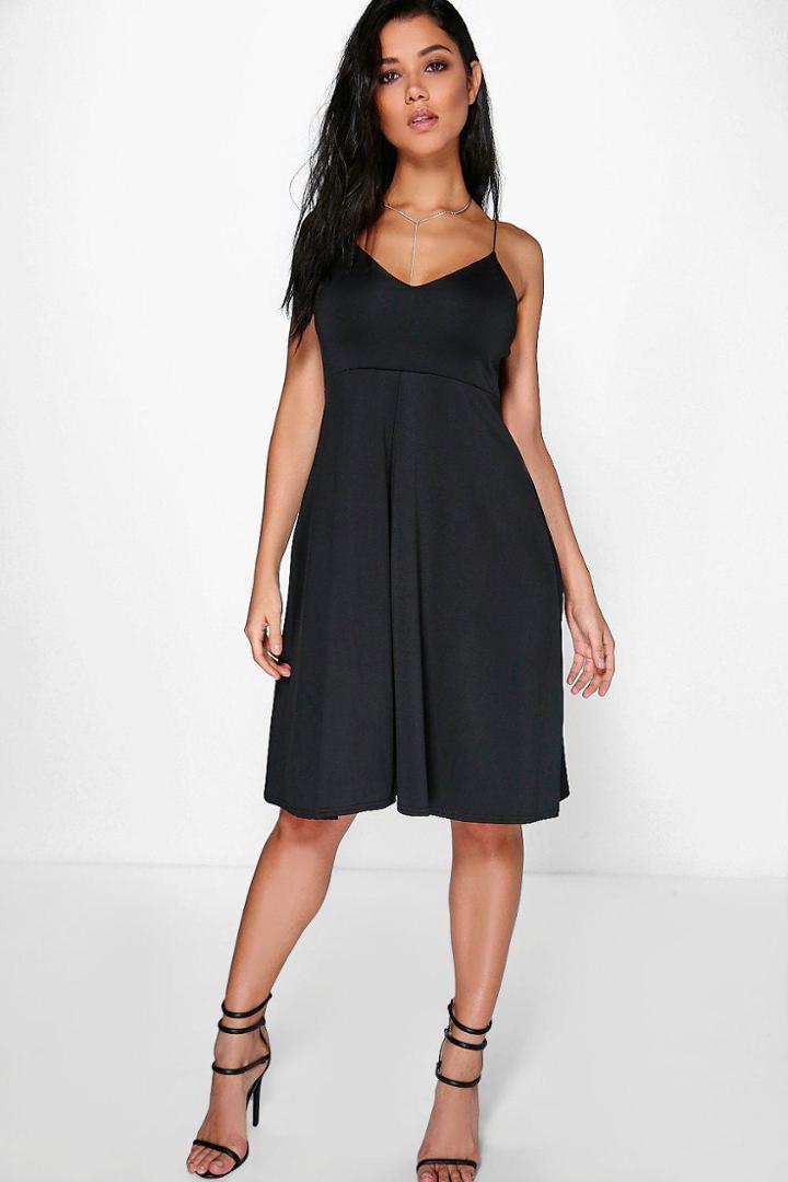 Boohoo Adisa Pleat Front Strappy Midi Dress Black