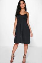 Boohoo Adisa Pleat Front Strappy Midi Dress Black