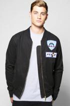 Boohoo Badged Cotton Twill Zipped Lined Bomber Black