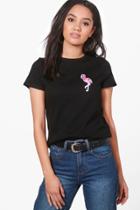 Boohoo Petite Hannah Bird Embroidered T-shirt Black