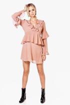 Boohoo Charlotte Spot Ruffle Tea Dress Nude