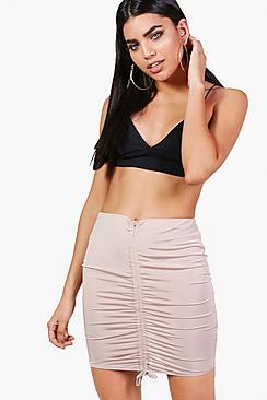 Boohoo Ariah Drawcord Slinky Midi Skirt