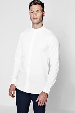Boohoo Muscle Fit Grandad Collar Long Sleeve Shirt