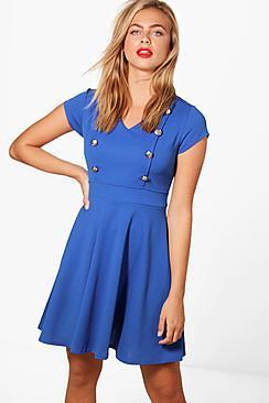 Boohoo Military Button Tailored Skater Dress