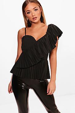 Boohoo Daniela Asymmetric Pleat Ruffle Top