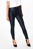 Boohoo Lara High Rise Coated Skinny Jeans Navy