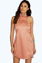 Boohoo Boutique Audrey Stud Detail High Neck Shift Dress