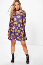 Boohoo Plus Jenna Pumpkin Print Halloween Swing Dress Multi