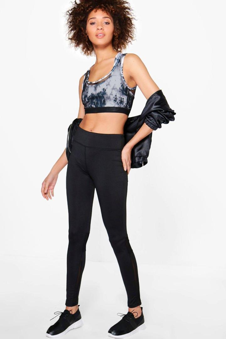Boohoo Layla Fit Mesh Panel Running Leggings Black