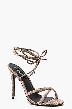 Boohoo Snake Cross Strap Wrap Heels