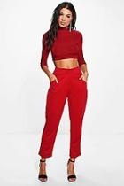Boohoo Ria Roll Slinky Crop & Textured Trouser