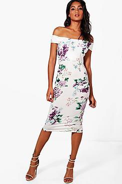 Boohoo Maria Off Shoulder Floral Midi Dress